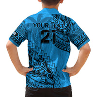 Custom Fiji Rugby Family Matching Off Shoulder Maxi Dress and Hawaiian Shirt Kaiviti Fijian Tribal World Cup Blue No1 LT9 - Polynesian Pride