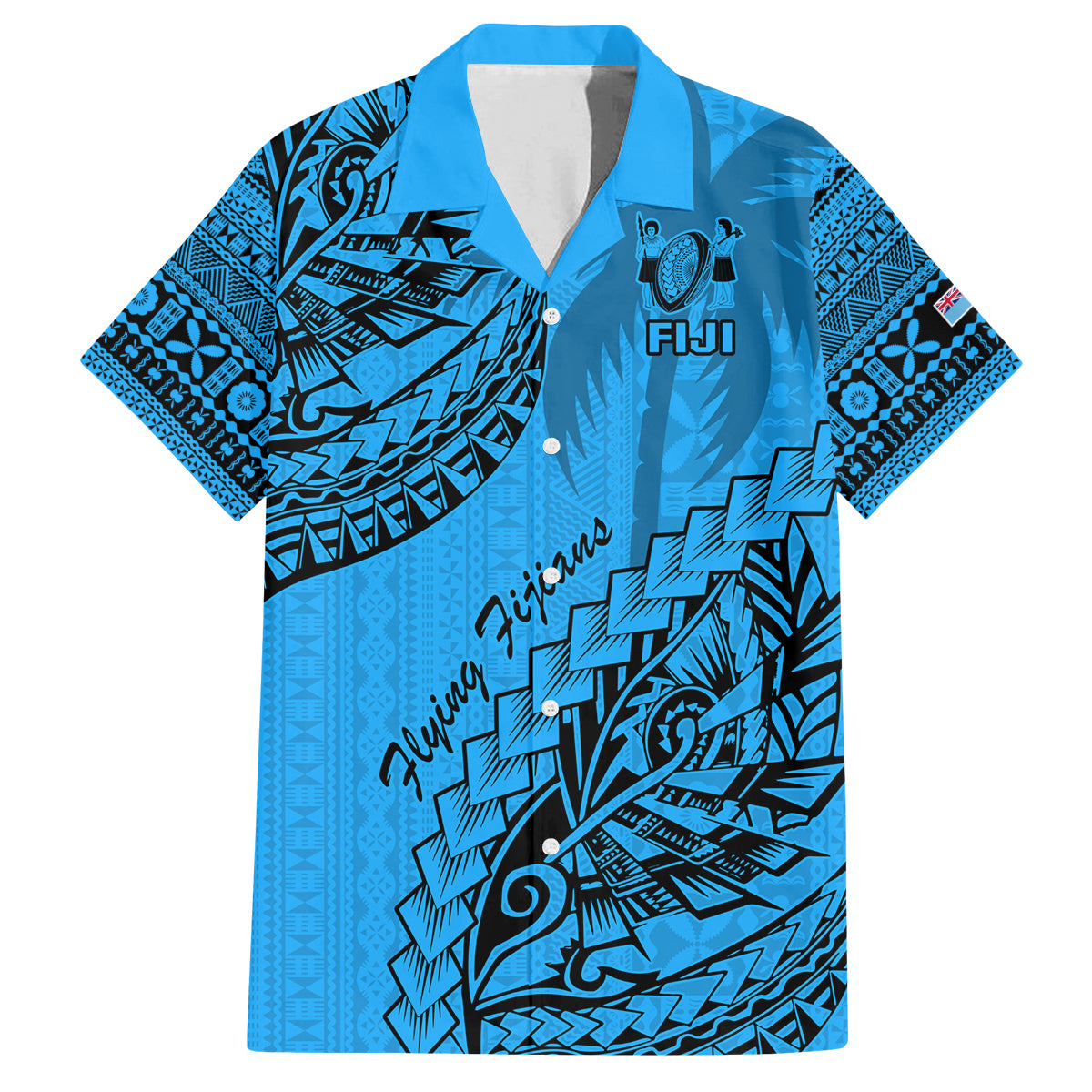 Custom Fiji Rugby Family Matching Off Shoulder Short Dress and Hawaiian Shirt Kaiviti Fijian Tribal World Cup Blue No1 LT9 Dad's Shirt - Short Sleeve Blue - Polynesian Pride
