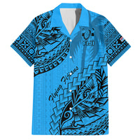 Custom Fiji Rugby Family Matching Off Shoulder Short Dress and Hawaiian Shirt Kaiviti Fijian Tribal World Cup Blue No1 LT9 Dad's Shirt - Short Sleeve Blue - Polynesian Pride