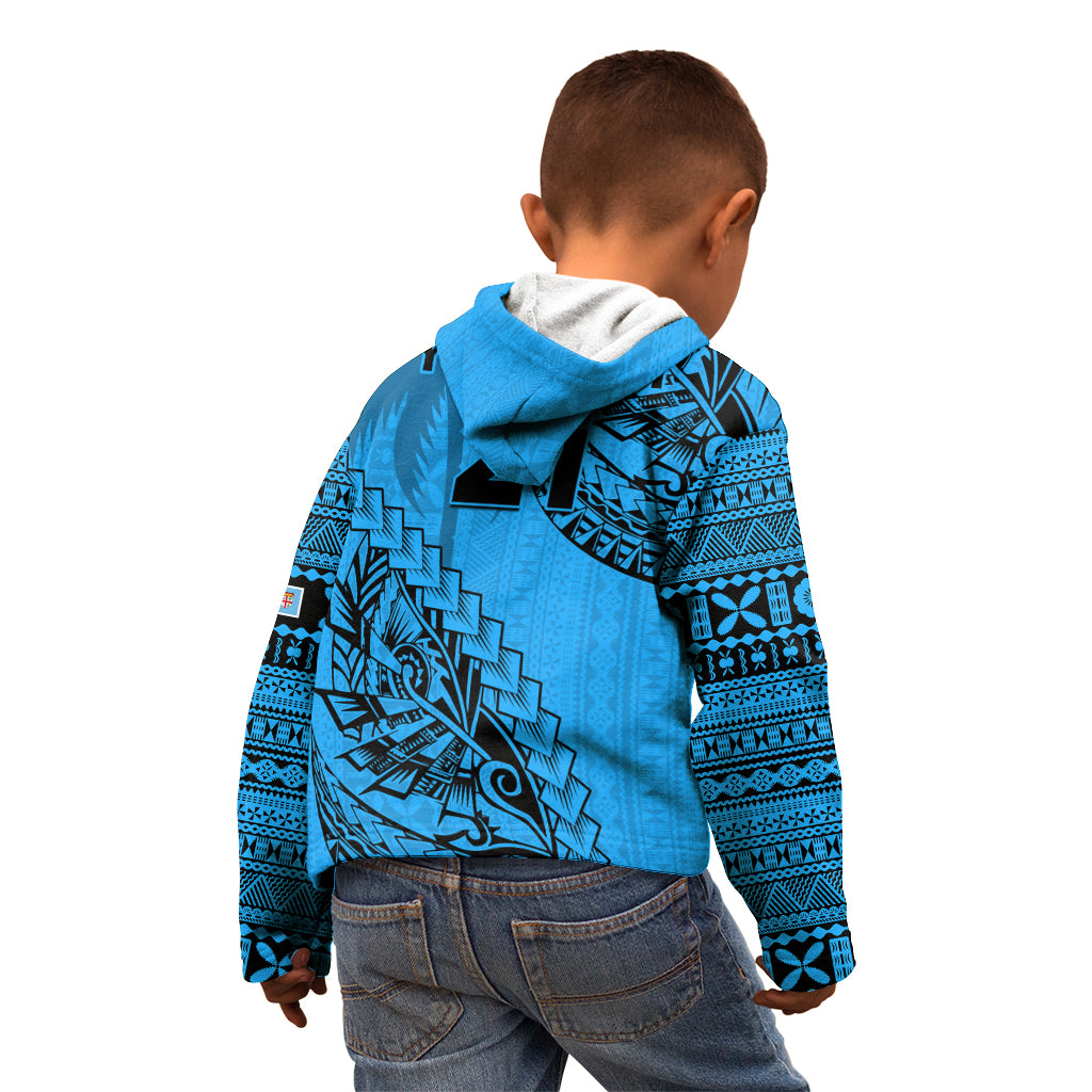 Custom Fiji Rugby Kid Hoodie Kaiviti Fijian Tribal World Cup Blue No1 LT9 - Polynesian Pride