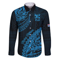 Fiji Rugby Family Matching Off Shoulder Long Sleeve Dress and Hawaiian Shirt Kaiviti Fijian Tribal World Cup Blue No2 LT9 Dad's Shirt - Long Sleeve Blue - Polynesian Pride