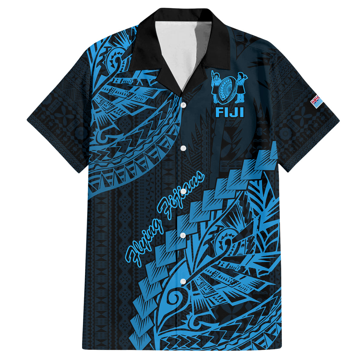 Fiji Rugby Family Matching Summer Maxi Dress and Hawaiian Shirt Kaiviti Fijian Tribal World Cup Blue No2 LT9 Dad's Shirt - Short Sleeve Blue - Polynesian Pride
