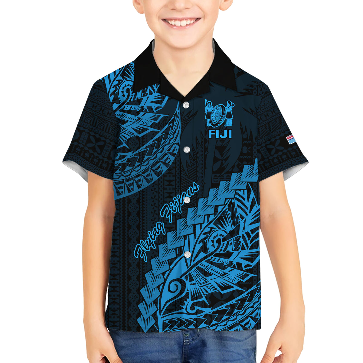 Fiji Rugby Kid Hawaiian Shirt Kaiviti Fijian Tribal World Cup Blue No2 LT9 Kid Blue - Polynesian Pride