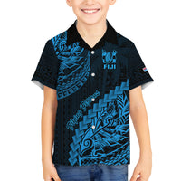 Custom Fiji Rugby Family Matching Puletasi Dress and Hawaiian Shirt Kaiviti Fijian Tribal World Cup Blue No2 LT9 Son's Shirt Blue - Polynesian Pride