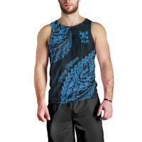 Custom Fiji Rugby Men Tank Top Kaiviti Fijian Tribal World Cup Blue No2 LT9 - Polynesian Pride