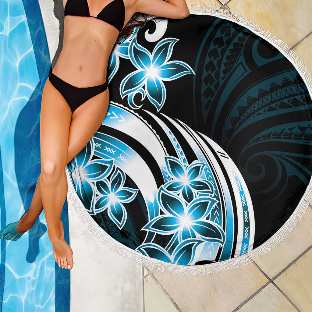 Plumeria Tribal Tattoo Beach Blanket Blue Polynesian Pattern