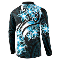 Plumeria Tribal Tattoo Button Sweatshirt Blue Polynesian Pattern