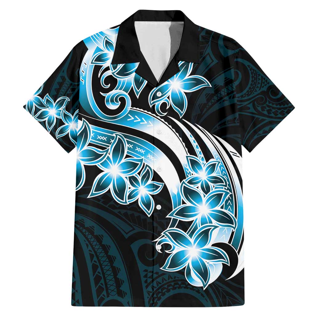 Plumeria Tribal Tattoo Family Matching Mermaid Dress and Hawaiian Shirt Blue Polynesian Pattern LT9 Dad's Shirt - Short Sleeve Blue - Polynesian Pride