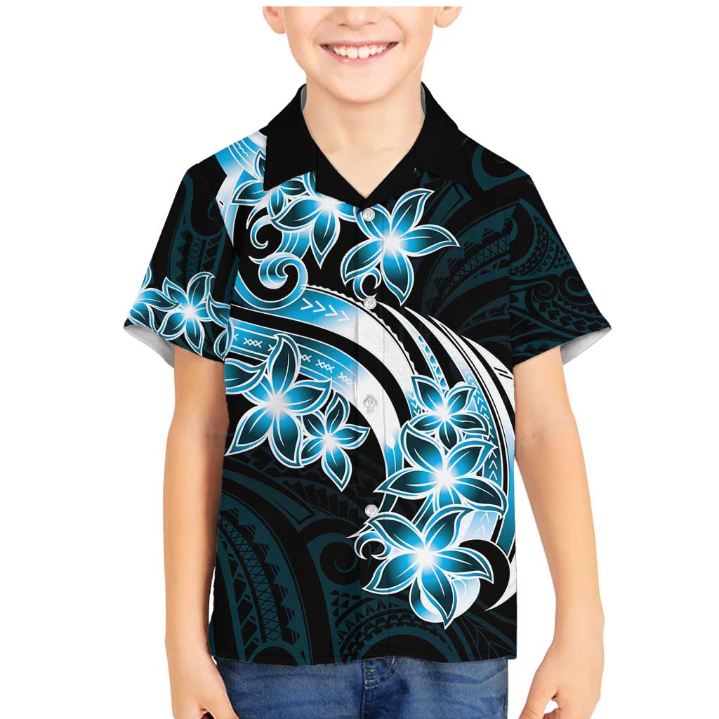 Plumeria Tribal Tattoo Family Matching Mermaid Dress and Hawaiian Shirt Blue Polynesian Pattern LT9 Son's Shirt Blue - Polynesian Pride