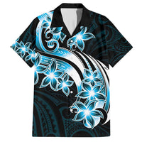 Plumeria Tribal Tattoo Family Matching Off Shoulder Maxi Dress and Hawaiian Shirt Blue Polynesian Pattern LT9 Dad's Shirt - Short Sleeve Blue - Polynesian Pride