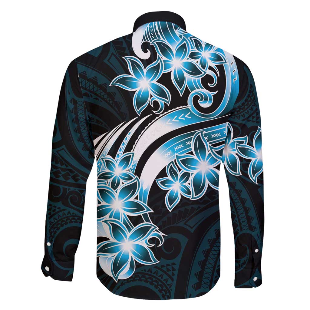 Plumeria Tribal Tattoo Family Matching Off Shoulder Maxi Dress and Hawaiian Shirt Blue Polynesian Pattern LT9 - Polynesian Pride