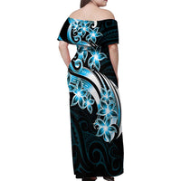 Plumeria Tribal Tattoo Family Matching Off Shoulder Maxi Dress and Hawaiian Shirt Blue Polynesian Pattern LT9 - Polynesian Pride