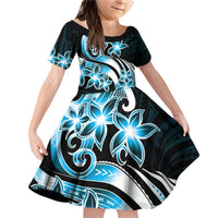 Plumeria Tribal Tattoo Family Matching Off Shoulder Short Dress and Hawaiian Shirt Blue Polynesian Pattern LT9 Daughter's Dress Blue - Polynesian Pride