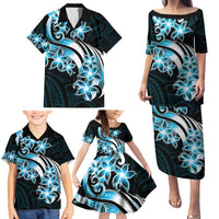 Plumeria Tribal Tattoo Family Matching Puletasi and Hawaiian Shirt Blue Polynesian Pattern LT9 - Polynesian Pride
