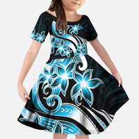 Plumeria Tribal Tattoo Family Matching Summer Maxi Dress and Hawaiian Shirt Blue Polynesian Pattern LT9 Daughter's Dress Blue - Polynesian Pride