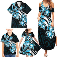 Plumeria Tribal Tattoo Family Matching Summer Maxi Dress and Hawaiian Shirt Blue Polynesian Pattern LT9 - Polynesian Pride