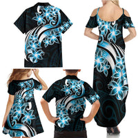 Plumeria Tribal Tattoo Family Matching Summer Maxi Dress and Hawaiian Shirt Blue Polynesian Pattern LT9 - Polynesian Pride