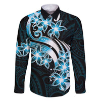 Plumeria Tribal Tattoo Family Matching Tank Maxi Dress and Hawaiian Shirt Blue Polynesian Pattern LT9 Dad's Shirt - Long Sleeve Blue - Polynesian Pride