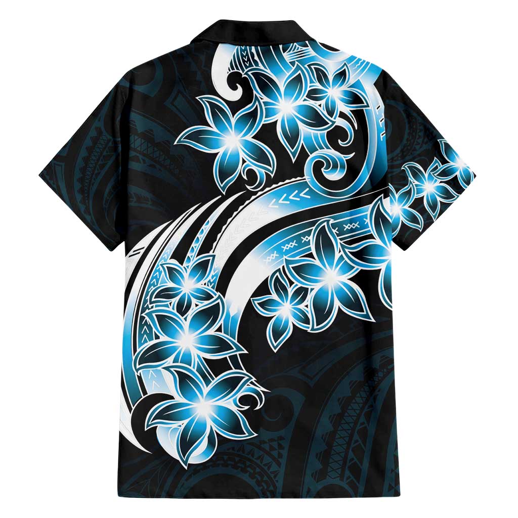Plumeria Tribal Tattoo Hawaiian Shirt Blue Polynesian Pattern LT9 - Polynesian Pride