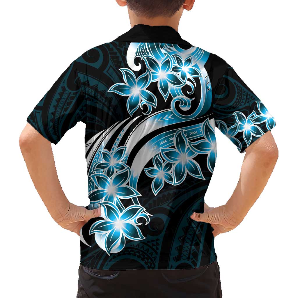 Plumeria Tribal Tattoo Hawaiian Shirt Blue Polynesian Pattern LT9 - Polynesian Pride