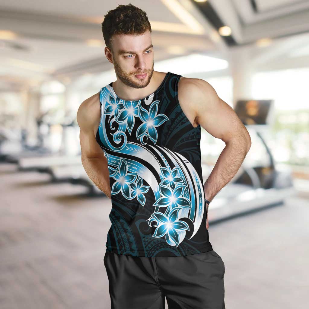 Plumeria Tribal Tattoo Men Tank Top Blue Polynesian Pattern LT9 Blue - Polynesian Pride