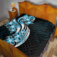 Plumeria Tribal Tattoo Quilt Blue Polynesian Pattern