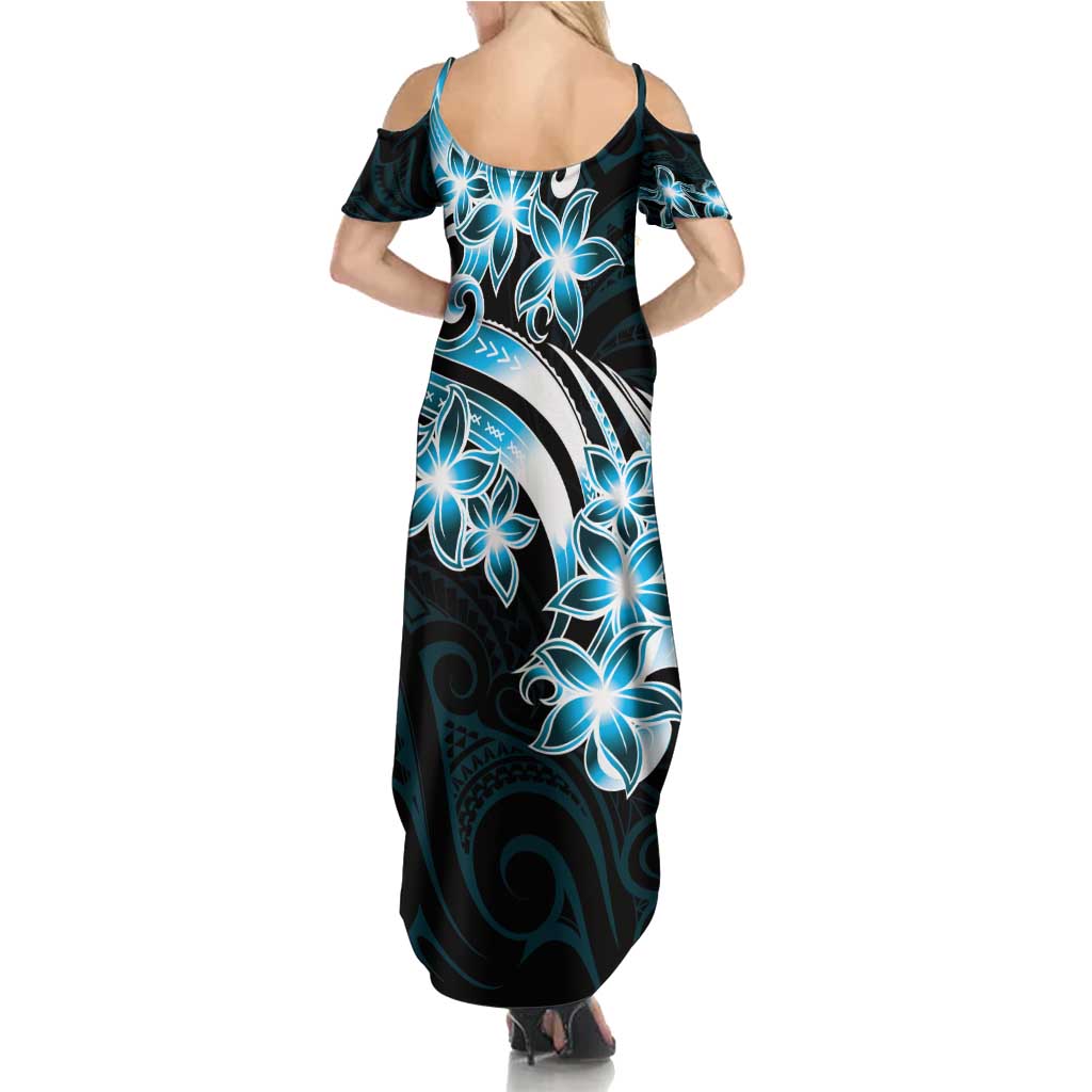 Plumeria Tribal Tattoo Summer Maxi Dress Blue Polynesian Pattern LT9 - Polynesian Pride