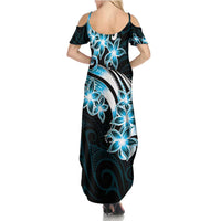 Plumeria Tribal Tattoo Summer Maxi Dress Blue Polynesian Pattern LT9 - Polynesian Pride