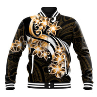 Plumeria Tribal Tattoo Baseball Jacket Gold Polynesian Pattern
