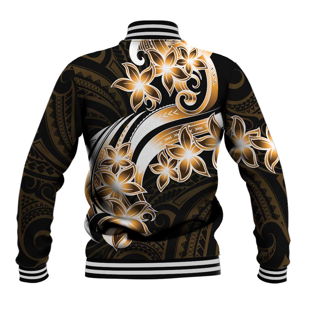 Plumeria Tribal Tattoo Baseball Jacket Gold Polynesian Pattern
