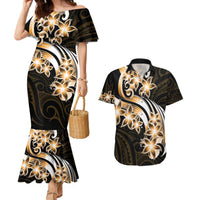 Plumeria Tribal Tattoo Couples Matching Mermaid Dress and Hawaiian Shirt Gold Polynesian Pattern LT9 Gold - Polynesian Pride