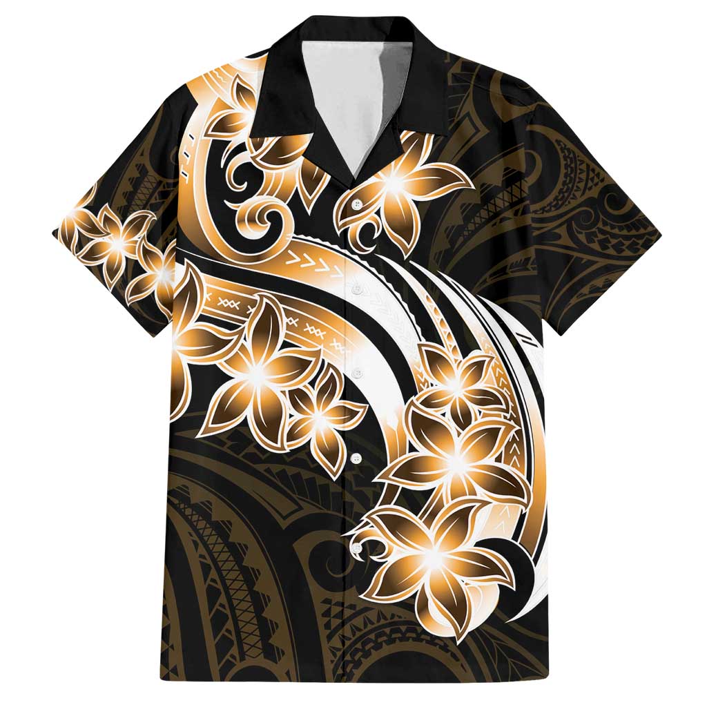 Plumeria Tribal Tattoo Family Matching Long Sleeve Bodycon Dress and Hawaiian Shirt Gold Polynesian Pattern LT9 Dad's Shirt - Short Sleeve Gold - Polynesian Pride