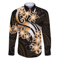 Plumeria Tribal Tattoo Family Matching Off The Shoulder Long Sleeve Dress and Hawaiian Shirt Gold Polynesian Pattern LT9 Dad's Shirt - Long Sleeve Gold - Polynesian Pride