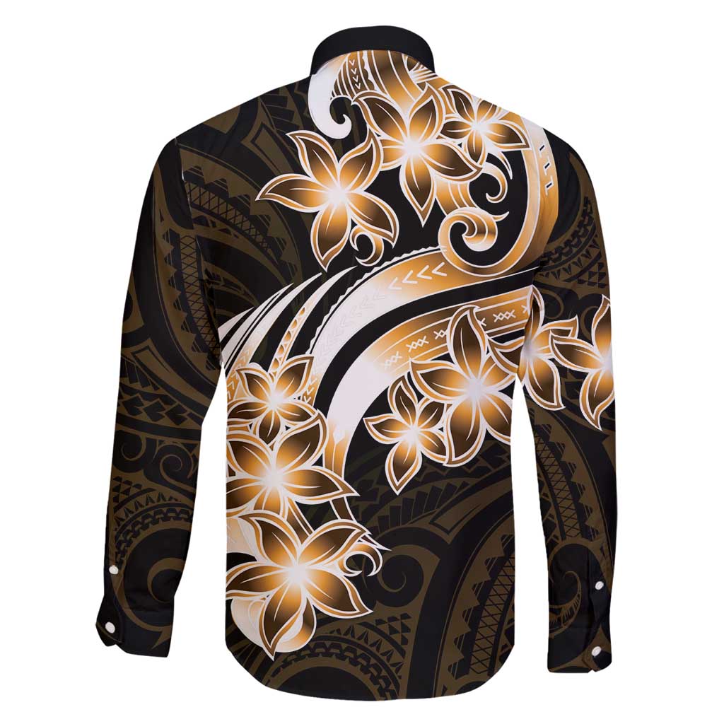 Plumeria Tribal Tattoo Family Matching Off Shoulder Maxi Dress and Hawaiian Shirt Gold Polynesian Pattern LT9 - Polynesian Pride