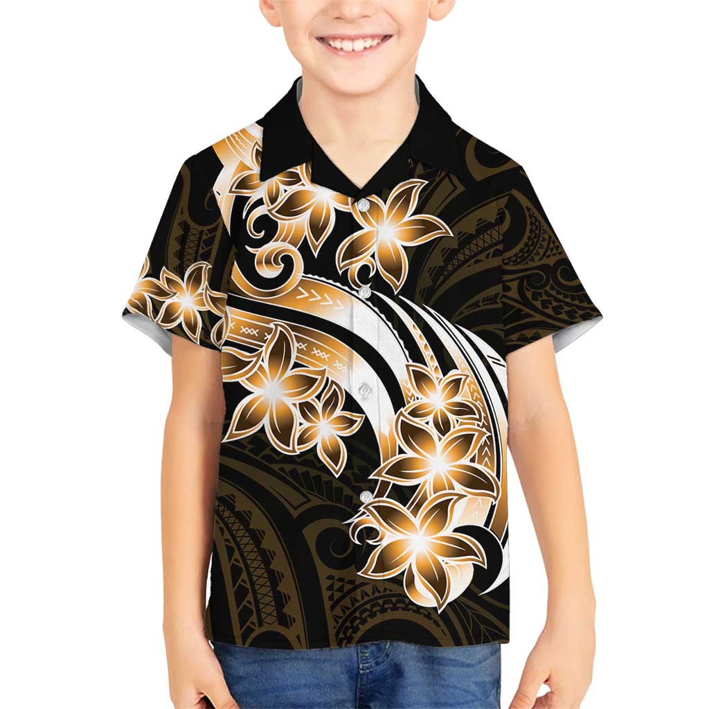 Plumeria Tribal Tattoo Family Matching Off Shoulder Maxi Dress and Hawaiian Shirt Gold Polynesian Pattern LT9 Son's Shirt Gold - Polynesian Pride