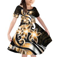 Plumeria Tribal Tattoo Family Matching Off Shoulder Short Dress and Hawaiian Shirt Gold Polynesian Pattern LT9 Daughter's Dress Gold - Polynesian Pride