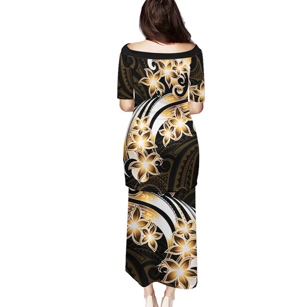 Plumeria Tribal Tattoo Family Matching Puletasi and Hawaiian Shirt Gold Polynesian Pattern LT9 - Polynesian Pride