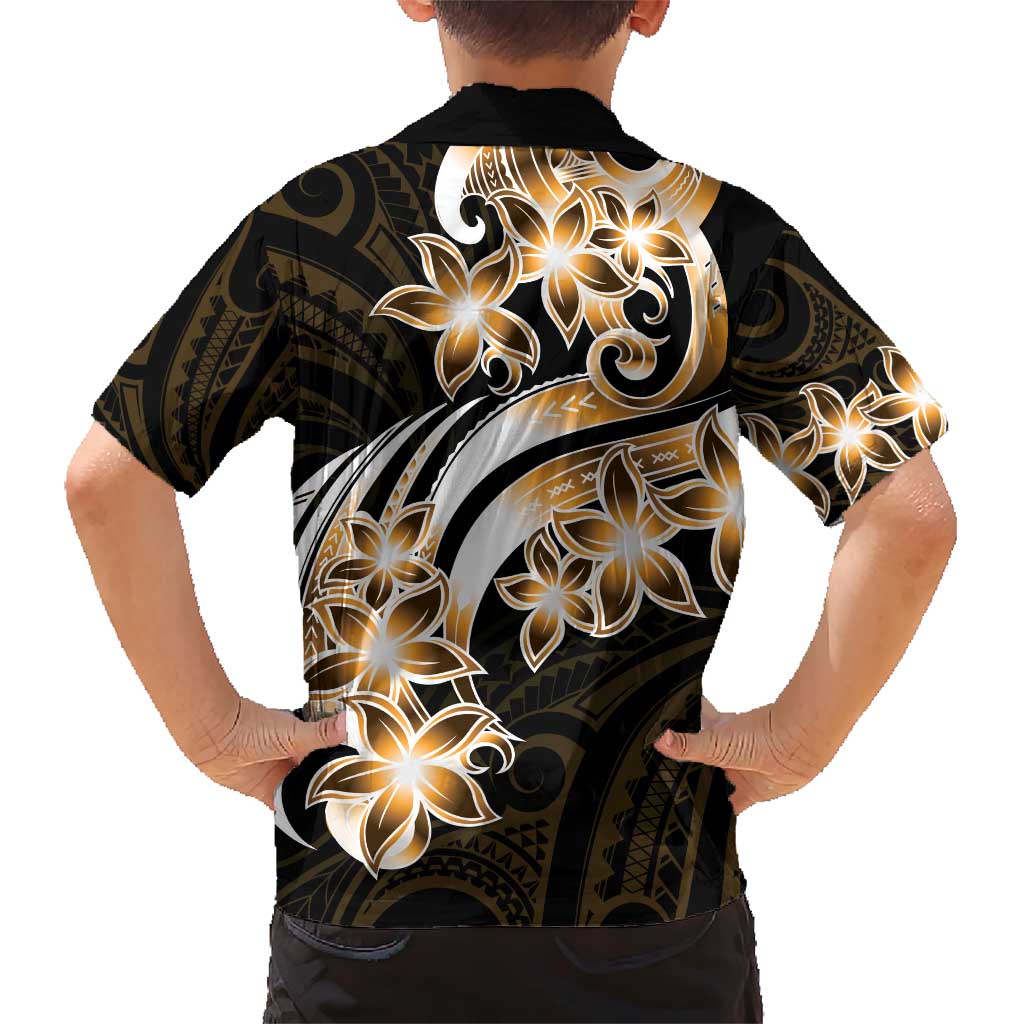 Plumeria Tribal Tattoo Family Matching Short Sleeve Bodycon Dress and Hawaiian Shirt Gold Polynesian Pattern LT9 - Polynesian Pride