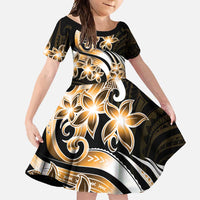 Plumeria Tribal Tattoo Family Matching Summer Maxi Dress and Hawaiian Shirt Gold Polynesian Pattern LT9 Daughter's Dress Gold - Polynesian Pride
