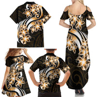 Plumeria Tribal Tattoo Family Matching Summer Maxi Dress and Hawaiian Shirt Gold Polynesian Pattern LT9 - Polynesian Pride