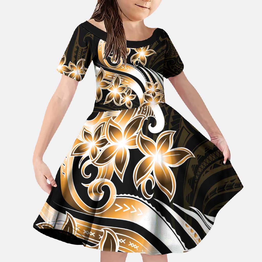 Plumeria Tribal Tattoo Family Matching Tank Maxi Dress and Hawaiian Shirt Gold Polynesian Pattern LT9 Daughter's Dress Gold - Polynesian Pride
