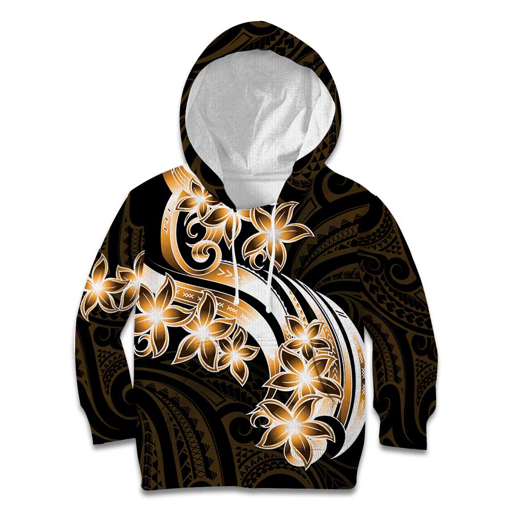 Plumeria Tribal Tattoo Kid Hoodie Gold Polynesian Pattern LT9 Hoodie Gold - Polynesian Pride