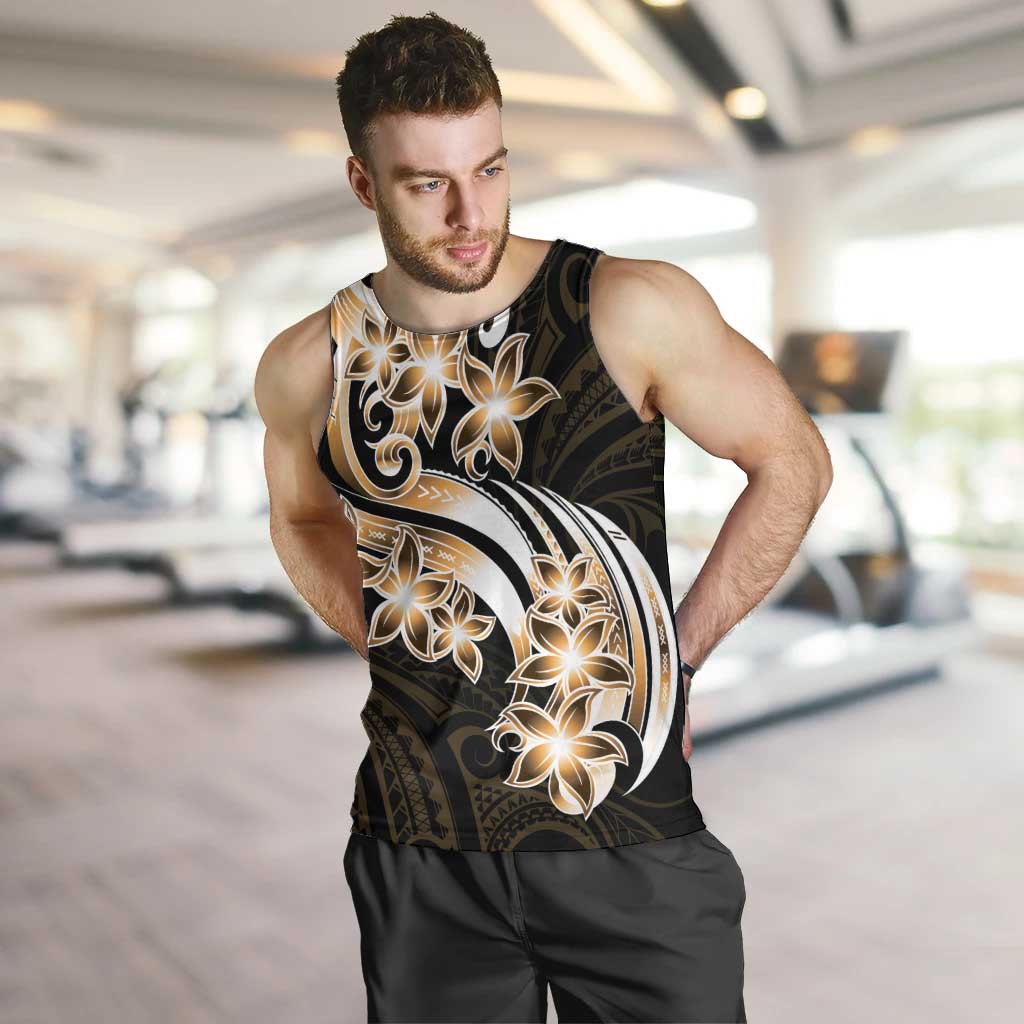 Plumeria Tribal Tattoo Men Tank Top Gold Polynesian Pattern LT9 Gold - Polynesian Pride