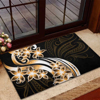 Plumeria Tribal Tattoo Rubber Doormat Gold Polynesian Pattern