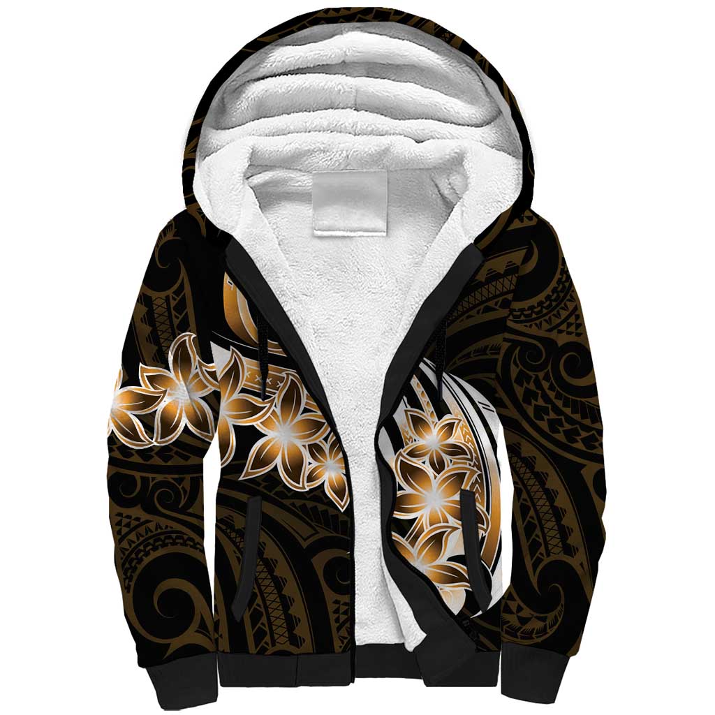 Plumeria Tribal Tattoo Sherpa Hoodie Gold Polynesian Pattern LT9 Unisex Gold - Polynesian Pride