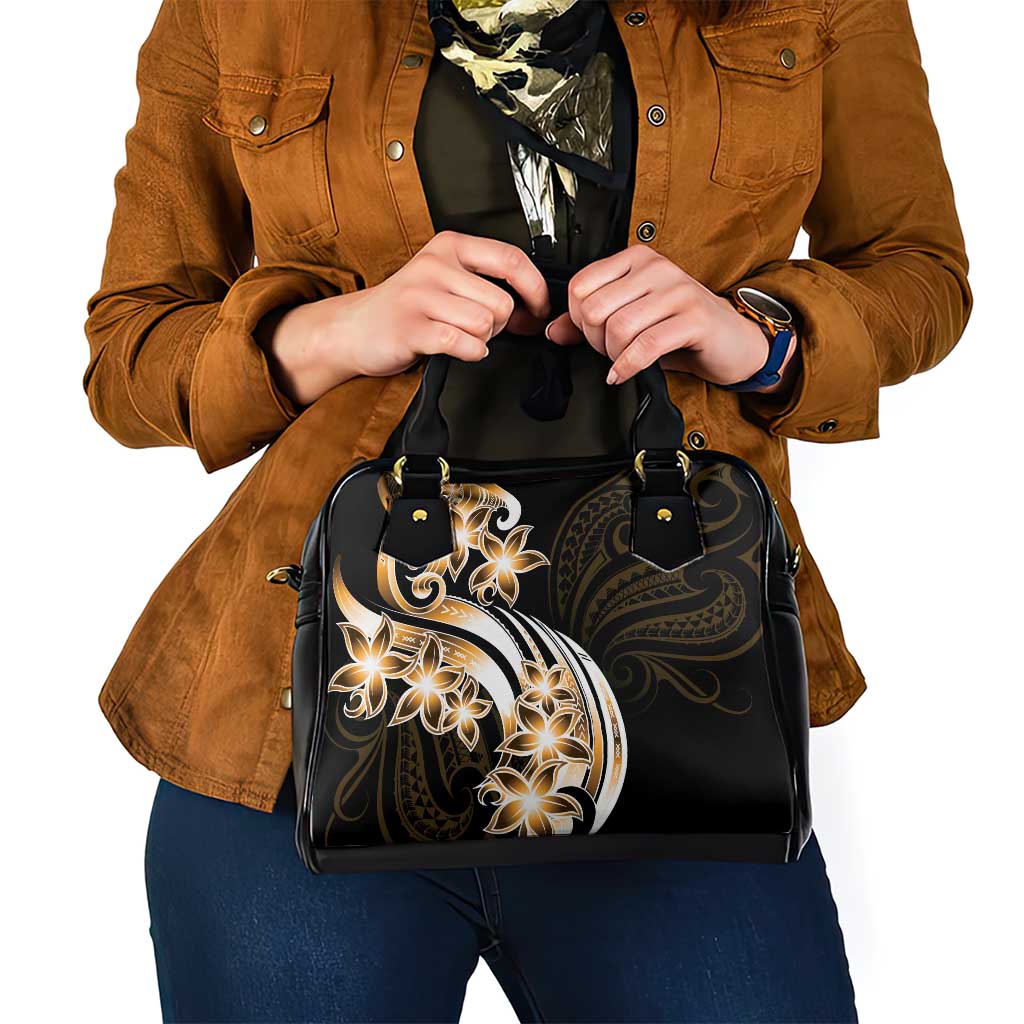 Plumeria Tribal Tattoo Shoulder Handbag Gold Polynesian Pattern