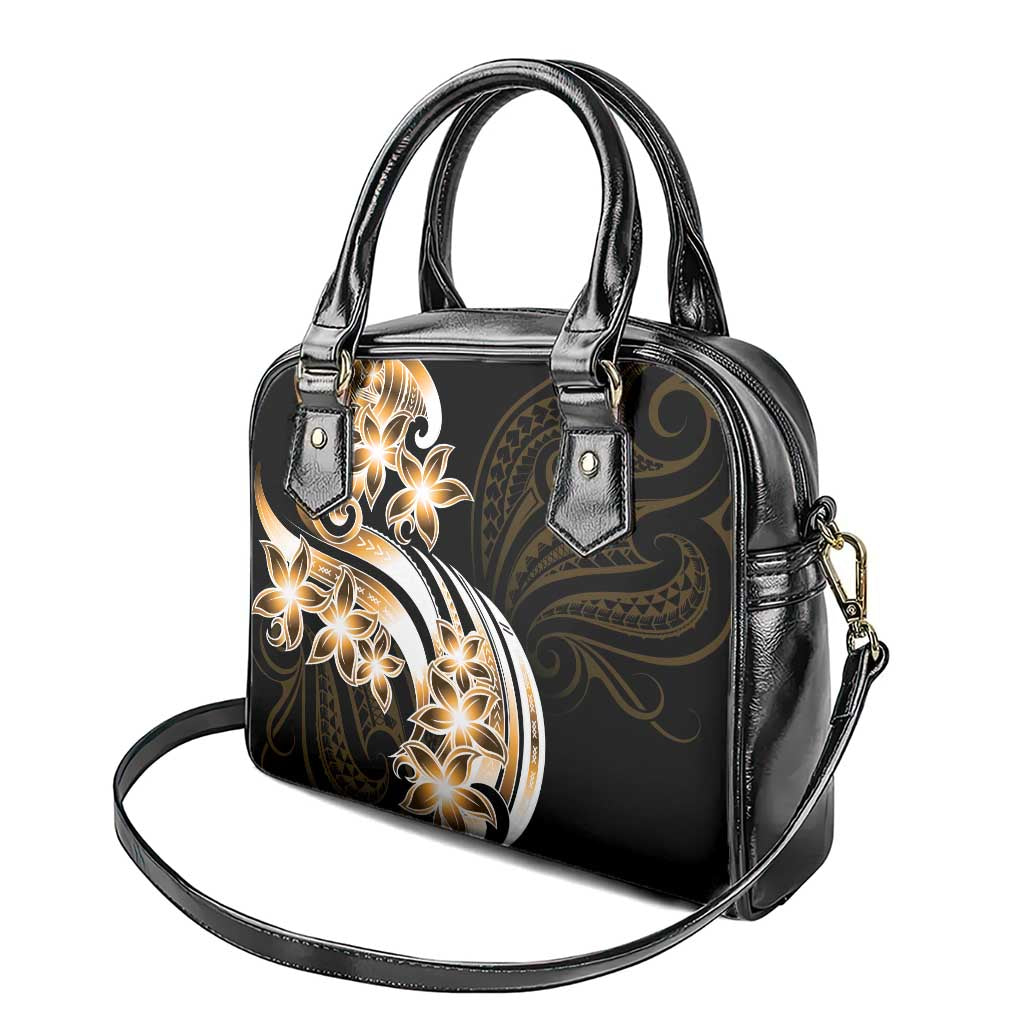 Plumeria Tribal Tattoo Shoulder Handbag Gold Polynesian Pattern