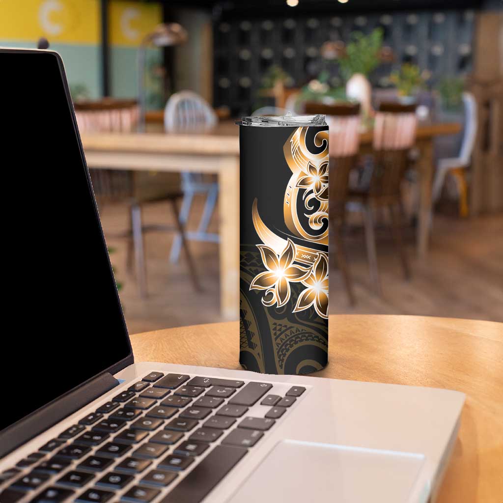 Plumeria Tribal Tattoo Skinny Tumbler Gold Polynesian Pattern