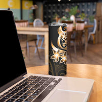 Plumeria Tribal Tattoo Skinny Tumbler Gold Polynesian Pattern