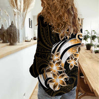 Plumeria Tribal Tattoo Women Casual Shirt Gold Polynesian Pattern LT9 - Polynesian Pride